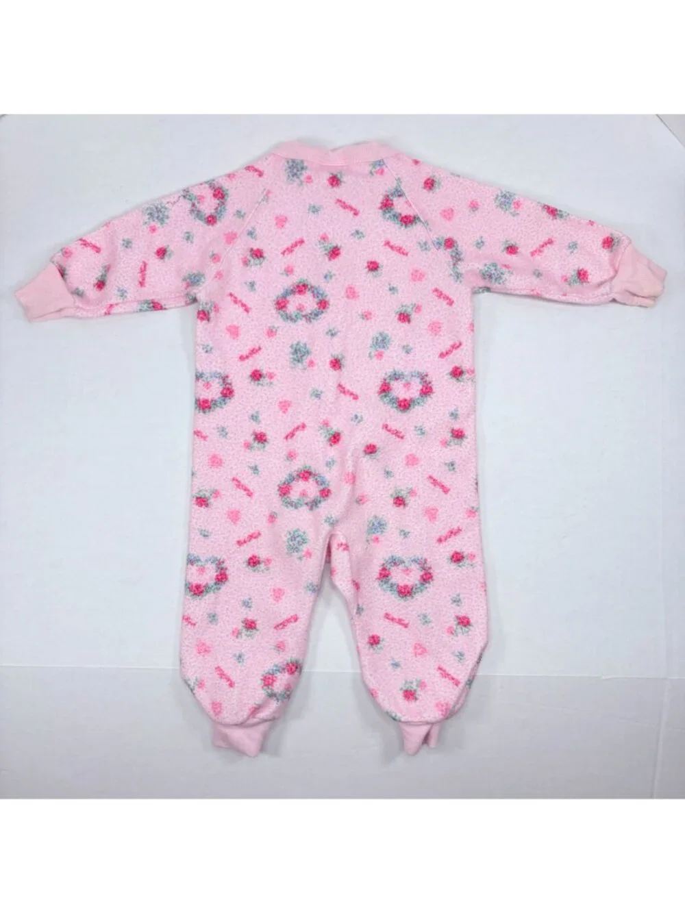 Vintage Oshkosh Girls Heart Floral Fleece One Piece Pajamas Outfit 2T / 18m